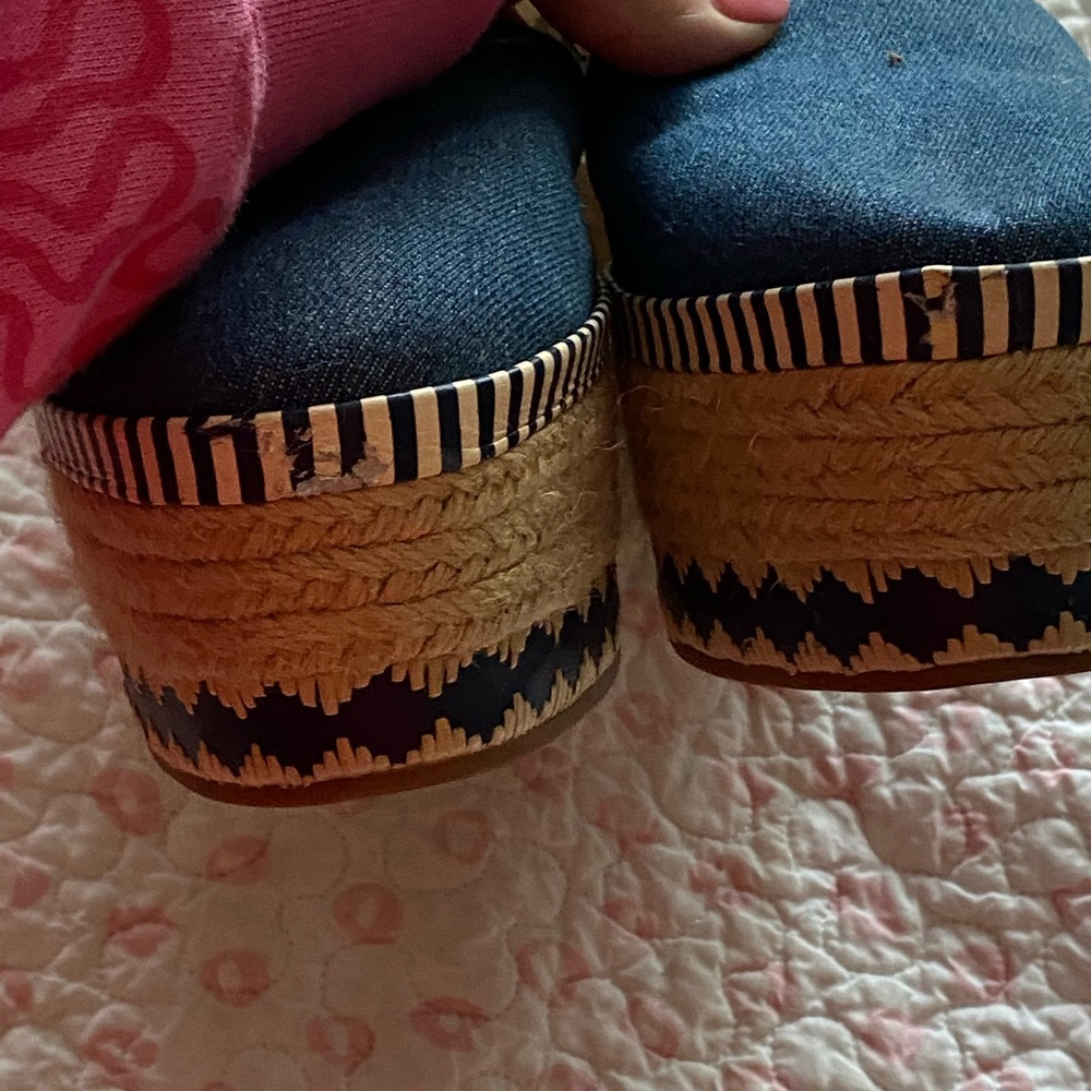 Tory Burch Blue Denim Dandy Ankle Wrap Espadrille Wedge Sandals - Picture 5 of 8